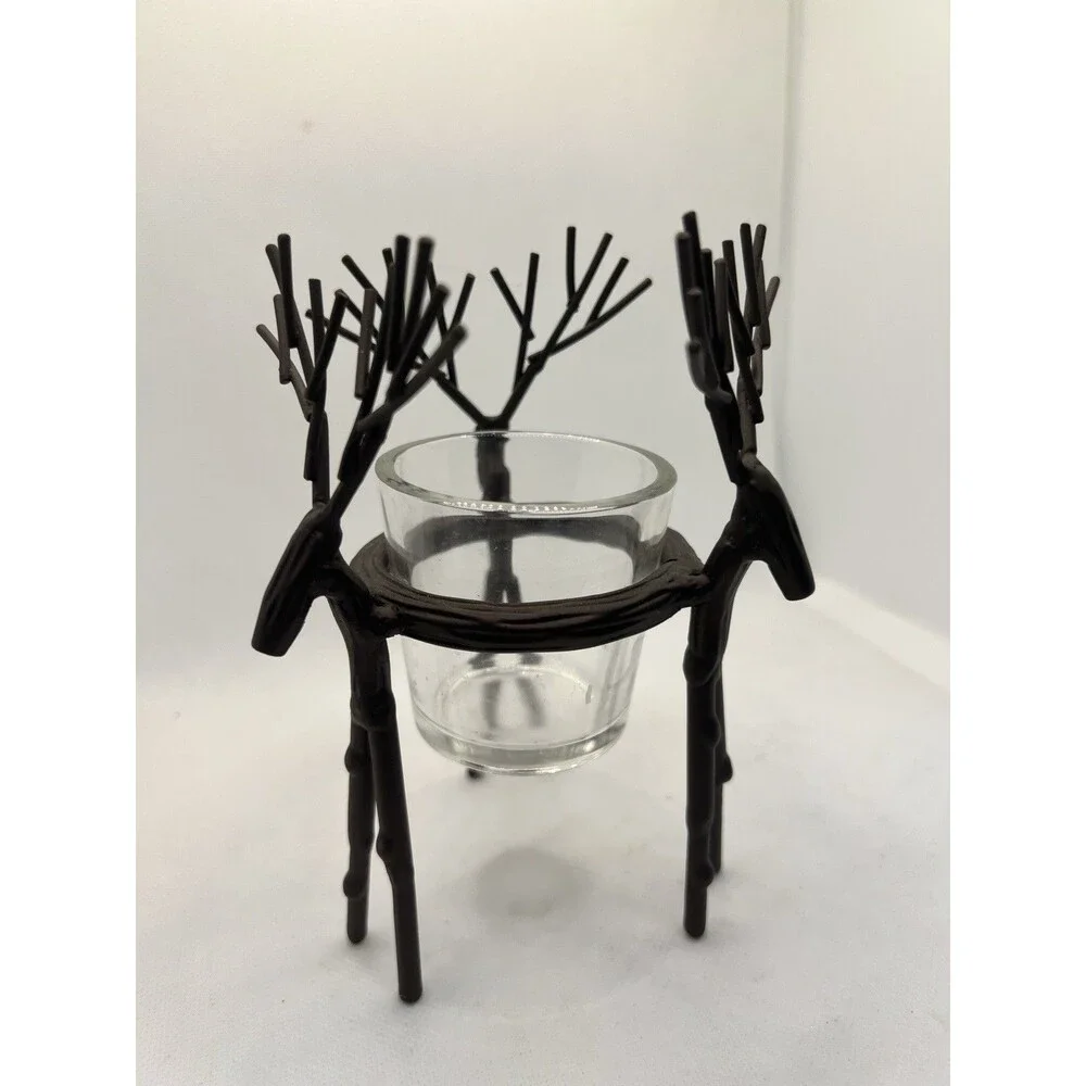 Yankee Candle Reindeer Buck Deer Metal Votive Candle Holder Rustic Holiday
